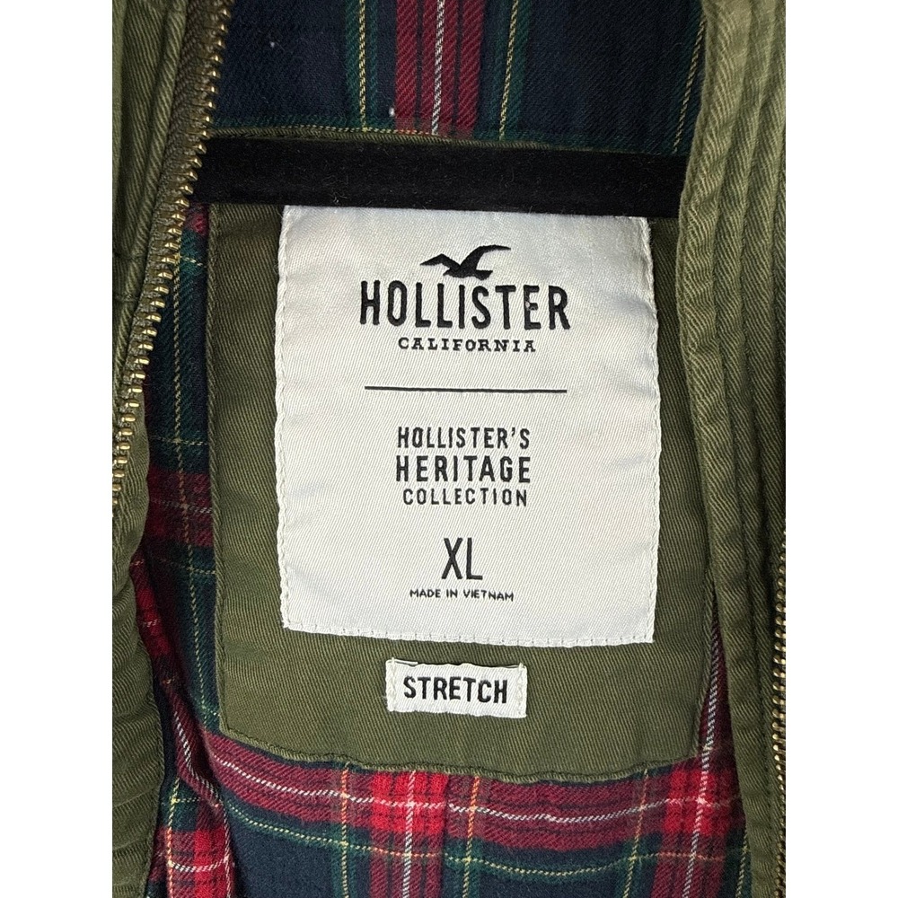 Hollister Heritage Collection Utility Jacket Olive Green Sherpa Hood Plaid XL - Picture 3 of 8